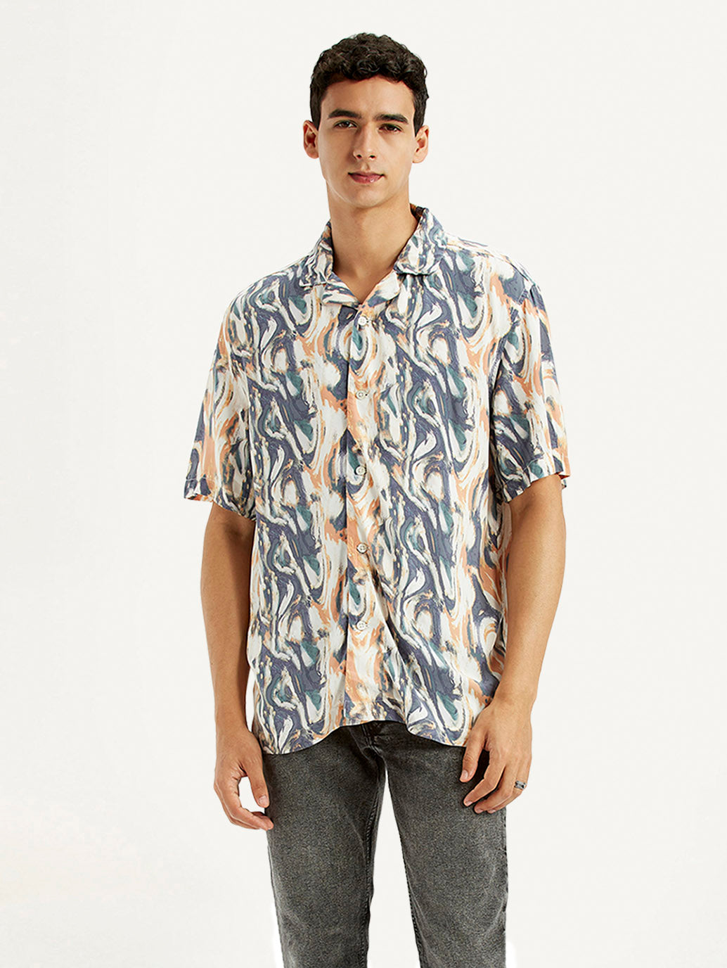 Men's All Over Print Multi Color Slim Fit Camp Shirt - Styleshot View