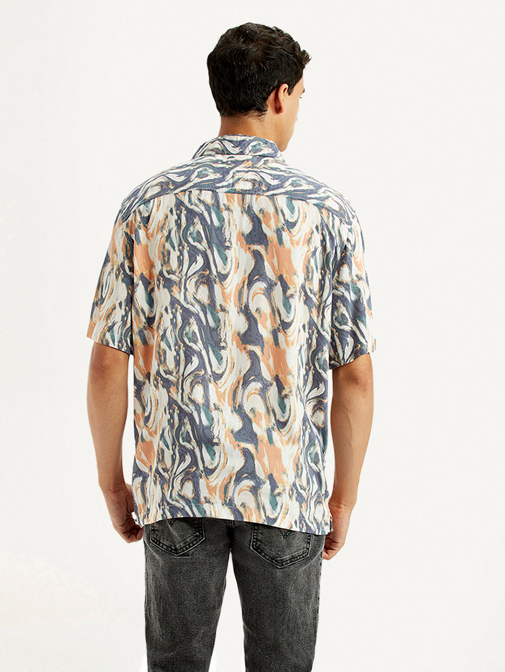 Men's All Over Print Multi Color Slim Fit Camp Shirt - Back View