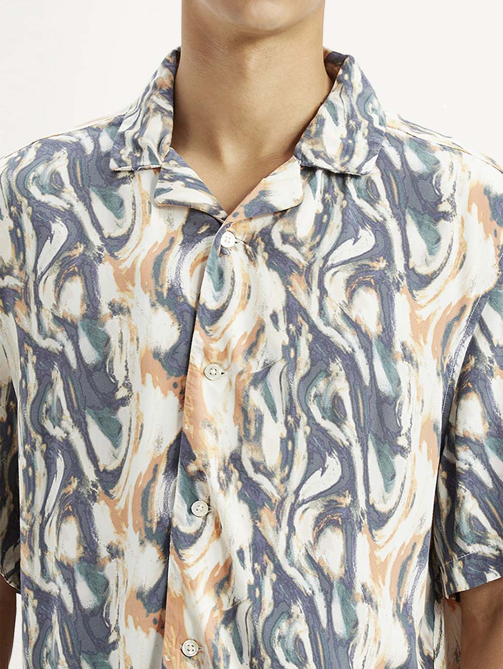 Men's All Over Print Multi Color Slim Fit Camp Shirt - Detail View