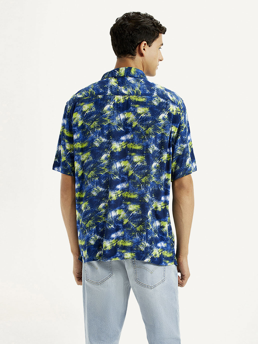 Men's Abstract Multi Color Slim Fit Camp Shirt - Back View