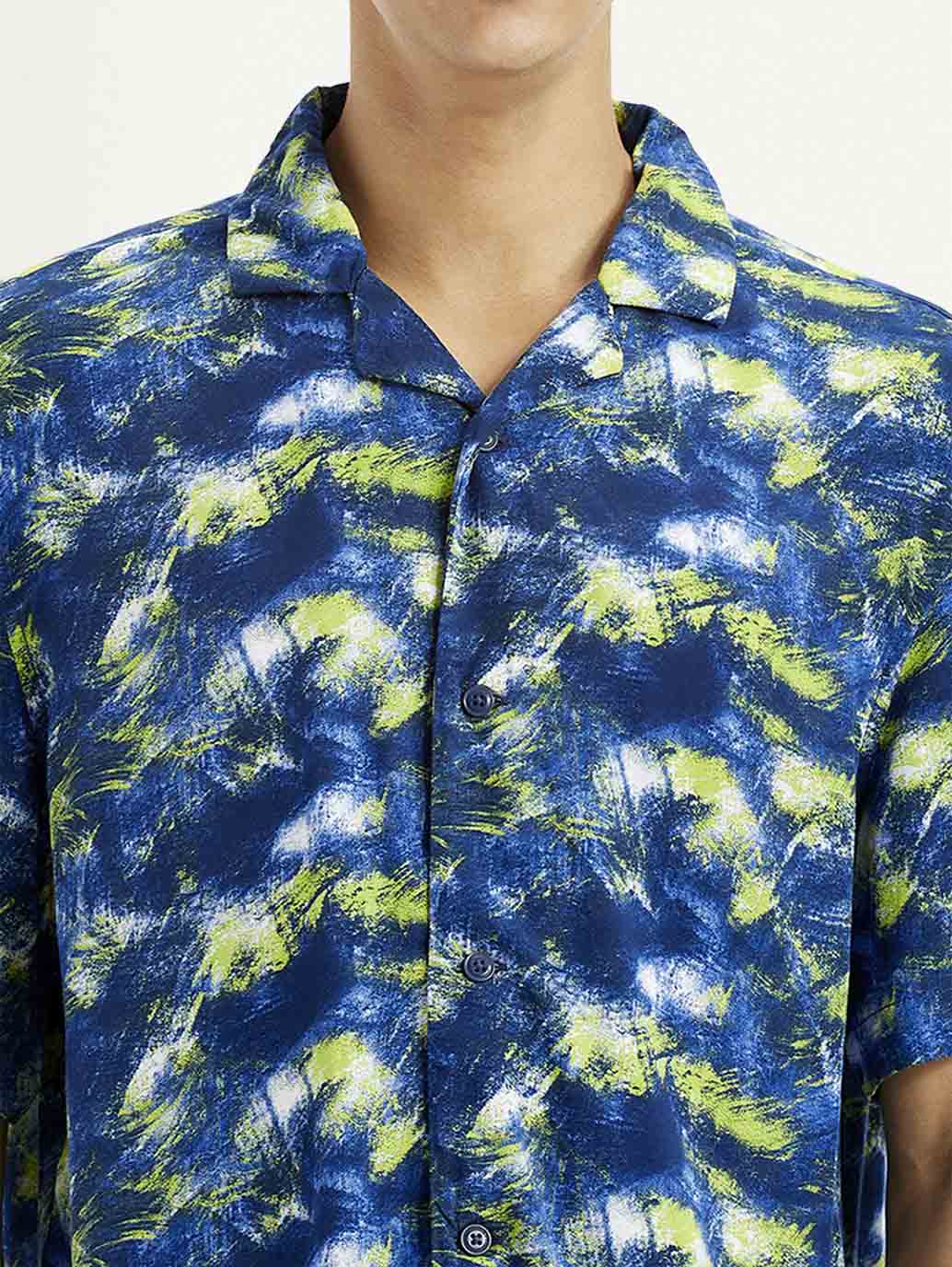 Men's Abstract Multi Color Slim Fit Camp Shirt - Detail View