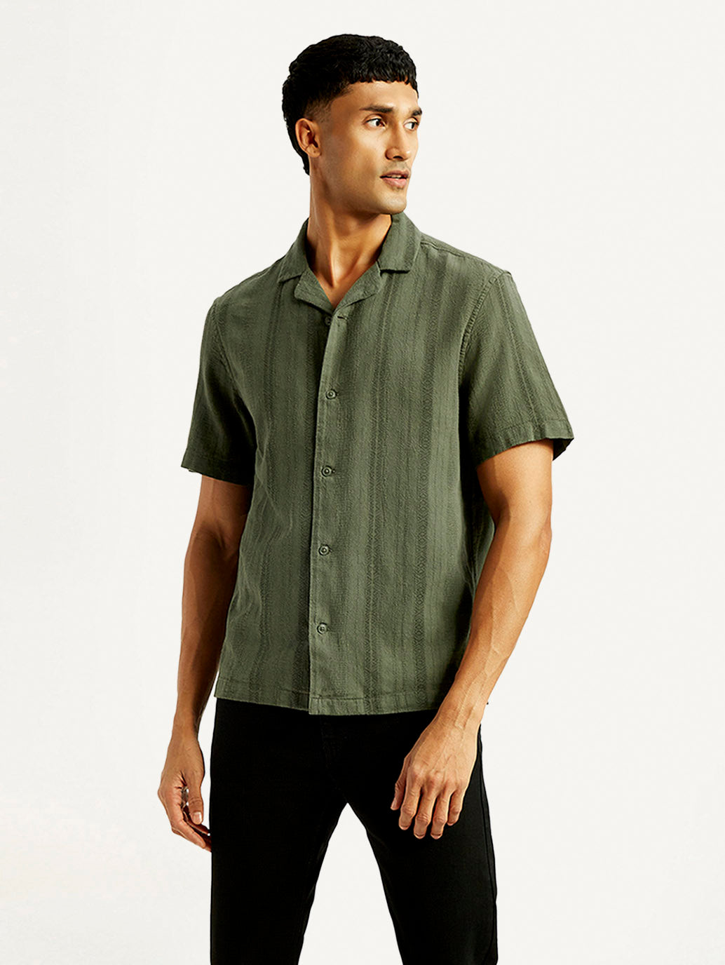 Men's Self Design Slim Fit Resort Collar Shirt - Styleshot View