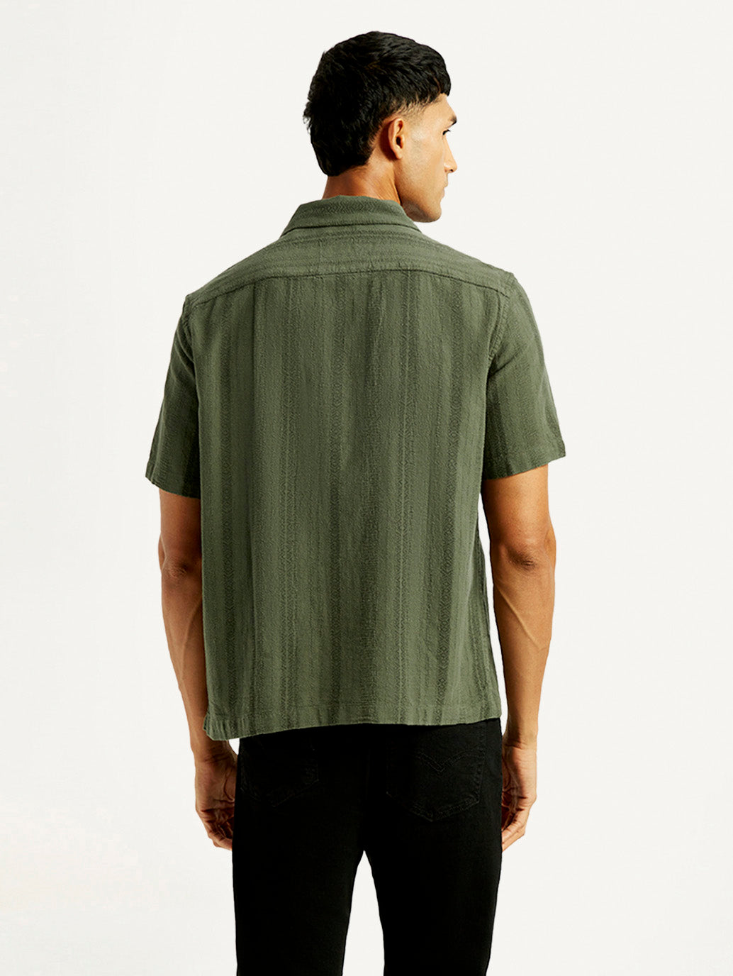 Men's Self Design Relaxed Fit Resort Collar Shirt - Back View