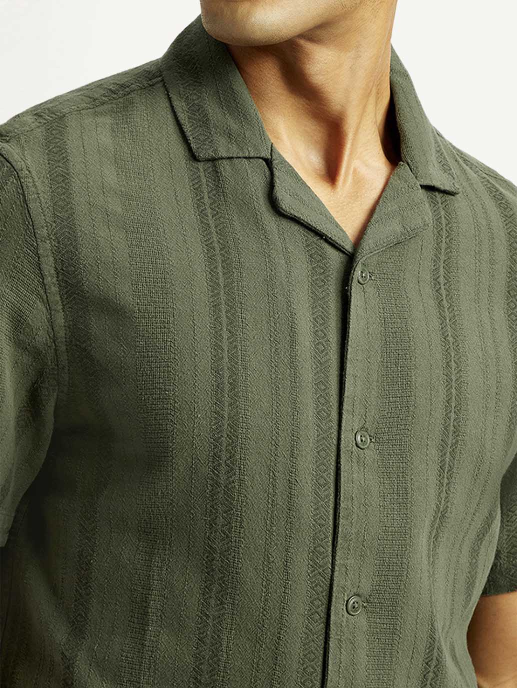 Men's Self Design Slim Fit Resort Collar Shirt - Detail View