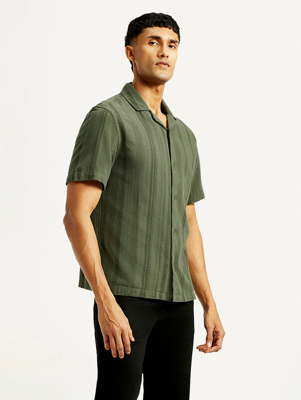 Men's Self Design Slim Fit Resort Collar Shirt - Side View