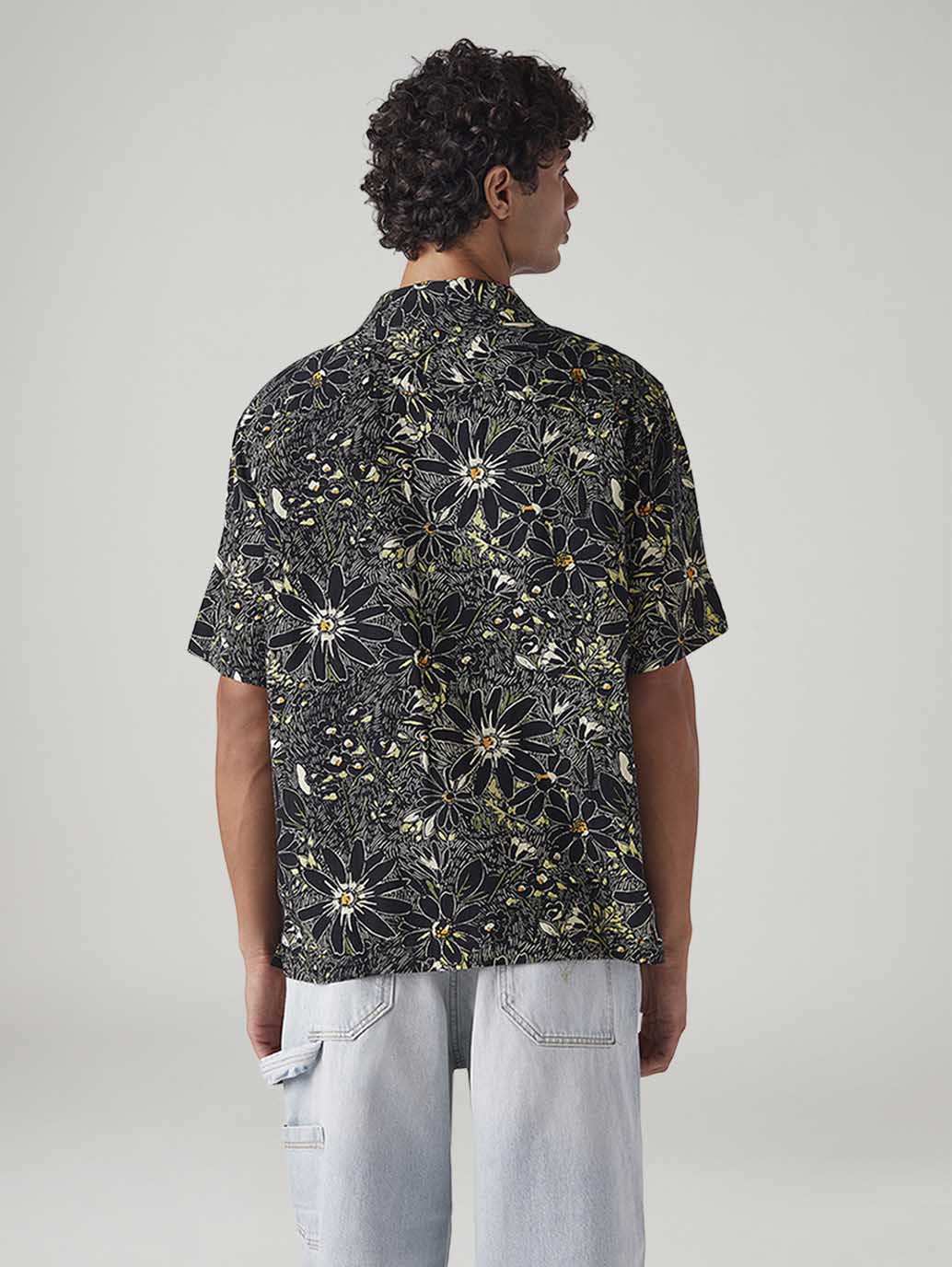 Men's Floral Relaxed Fit Resort Collar Linen Shirt - Back View
