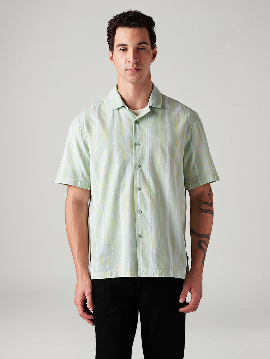 Men's Striped Relaxed Fit Shirt - Front View