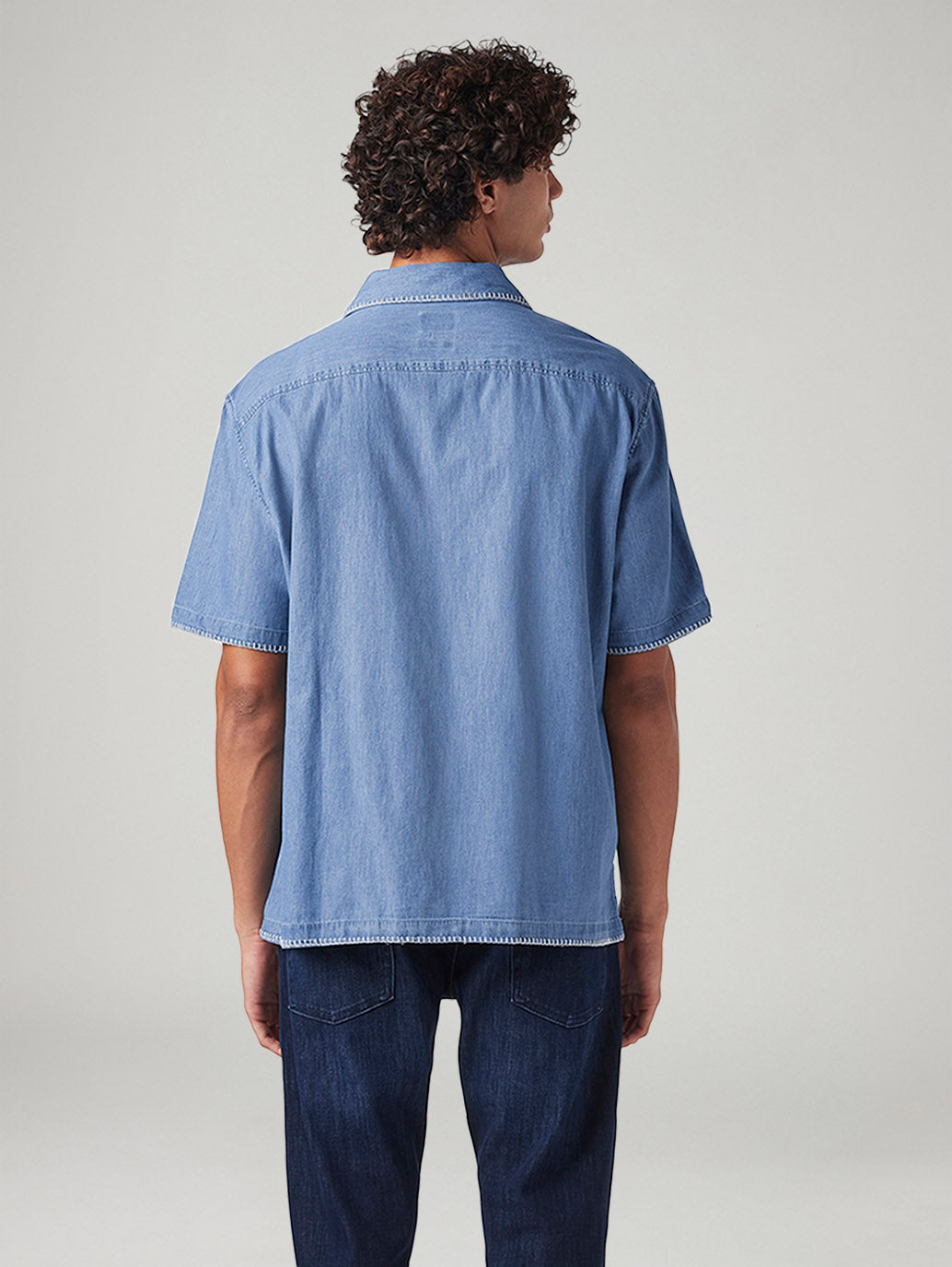 Men's Solid Relaxed Fit Embroidered Resort Collar Shirt - Back View