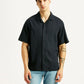 Men's Textured Black Relaxed Fit Camp Shirt - Front View