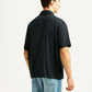 Men's Textured Black Relaxed Fit Camp Shirt - Back View