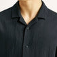 Men's Textured Black Relaxed Fit Camp Shirt - Detail View