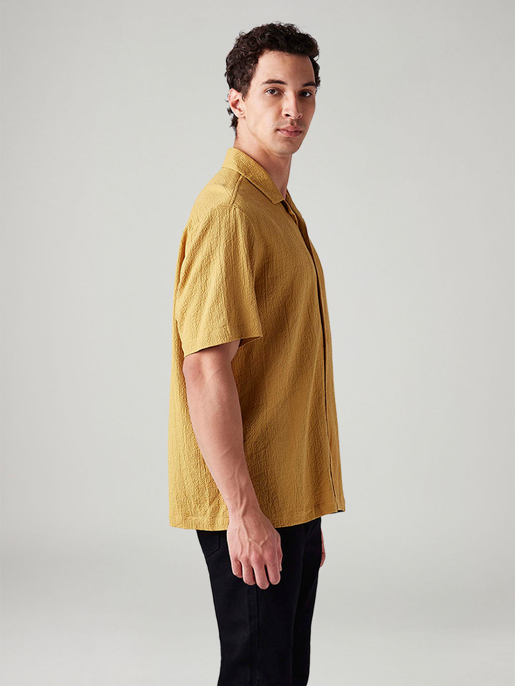 Men's Textured Relaxed Fit Camp Shirt - Side View