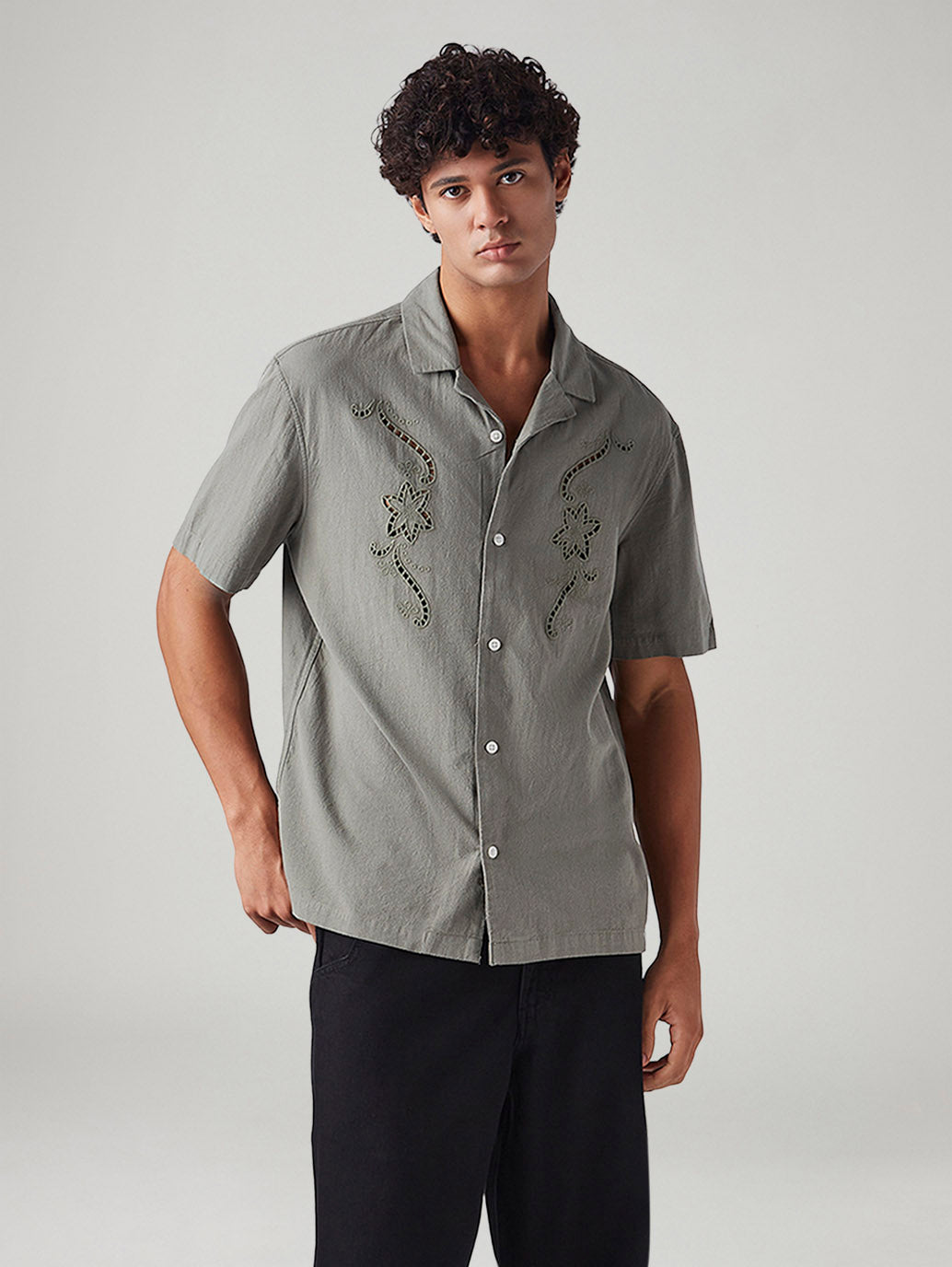 Men's Embroidered Relaxed Fit Resort Collar Shirt