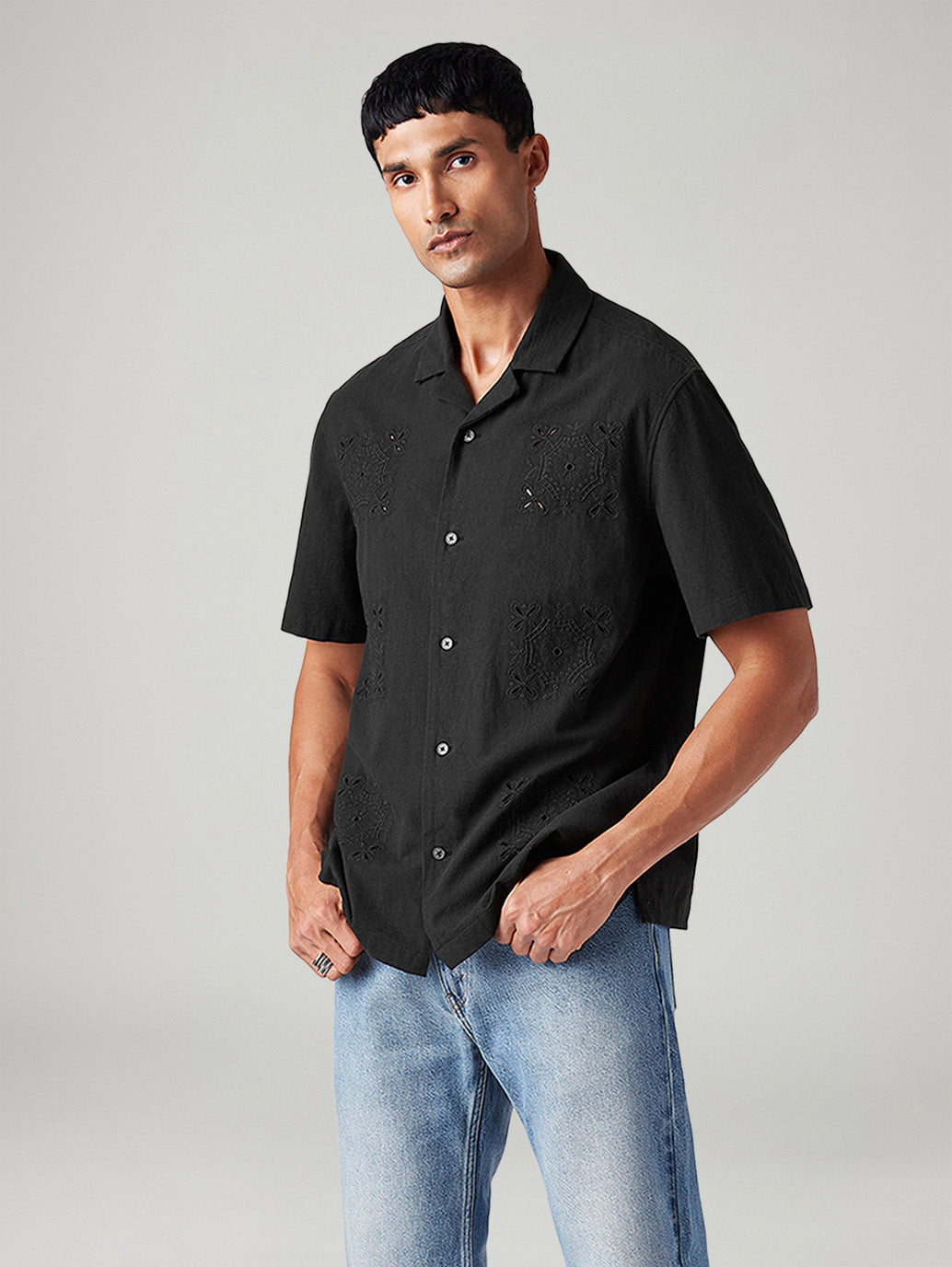 Men's Embroidered Relaxed Fit Resort Collar Shirt