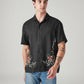 Men's Embroidered Relaxed Fit Linen Shirt - Front View