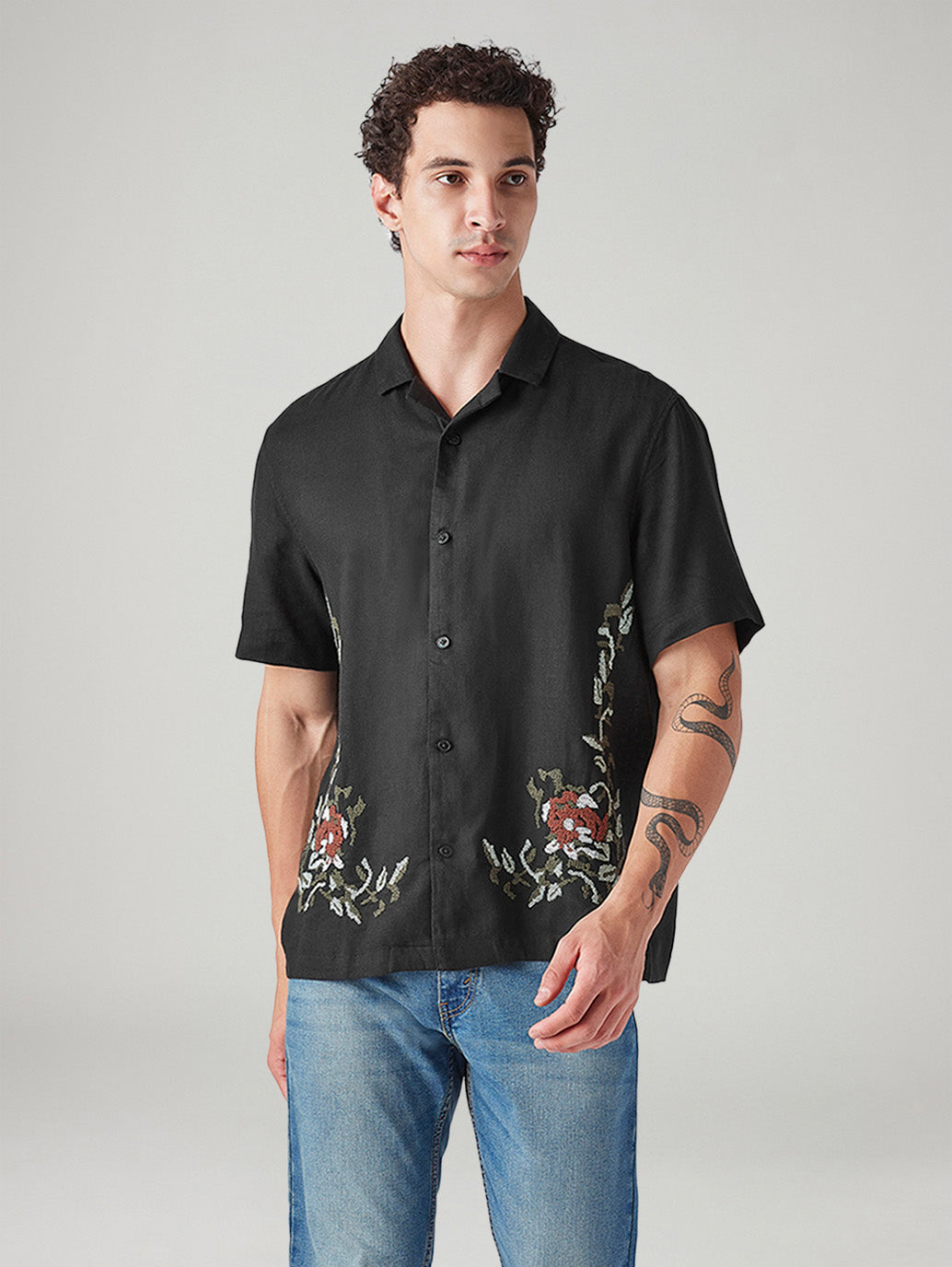 Men's Embroidered Relaxed Fit Linen Shirt