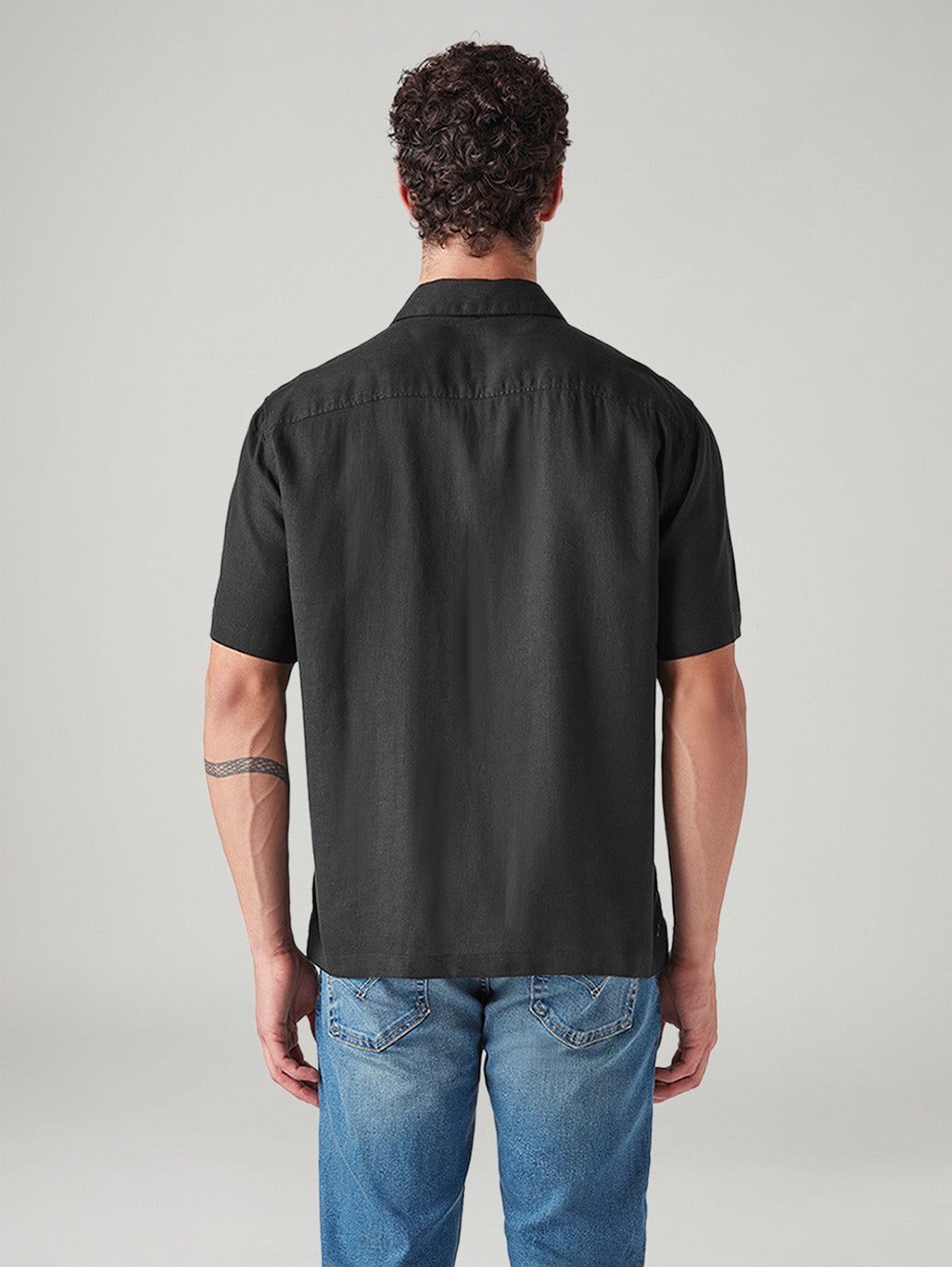 Men's Embroidered Relaxed Fit Linen Shirt - Back View