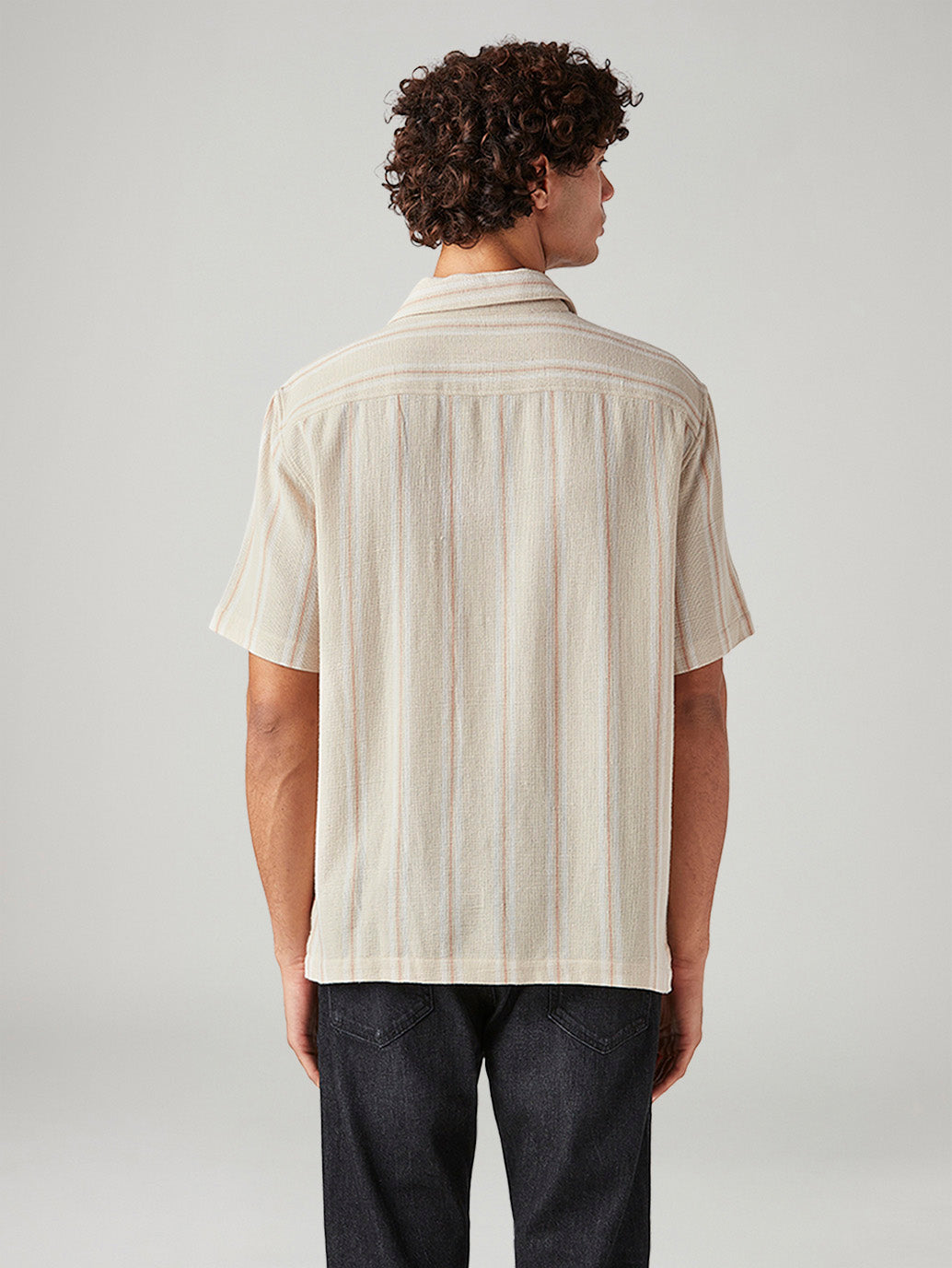 Men's Striped Relaxed Fit Textured Shirt - Back View