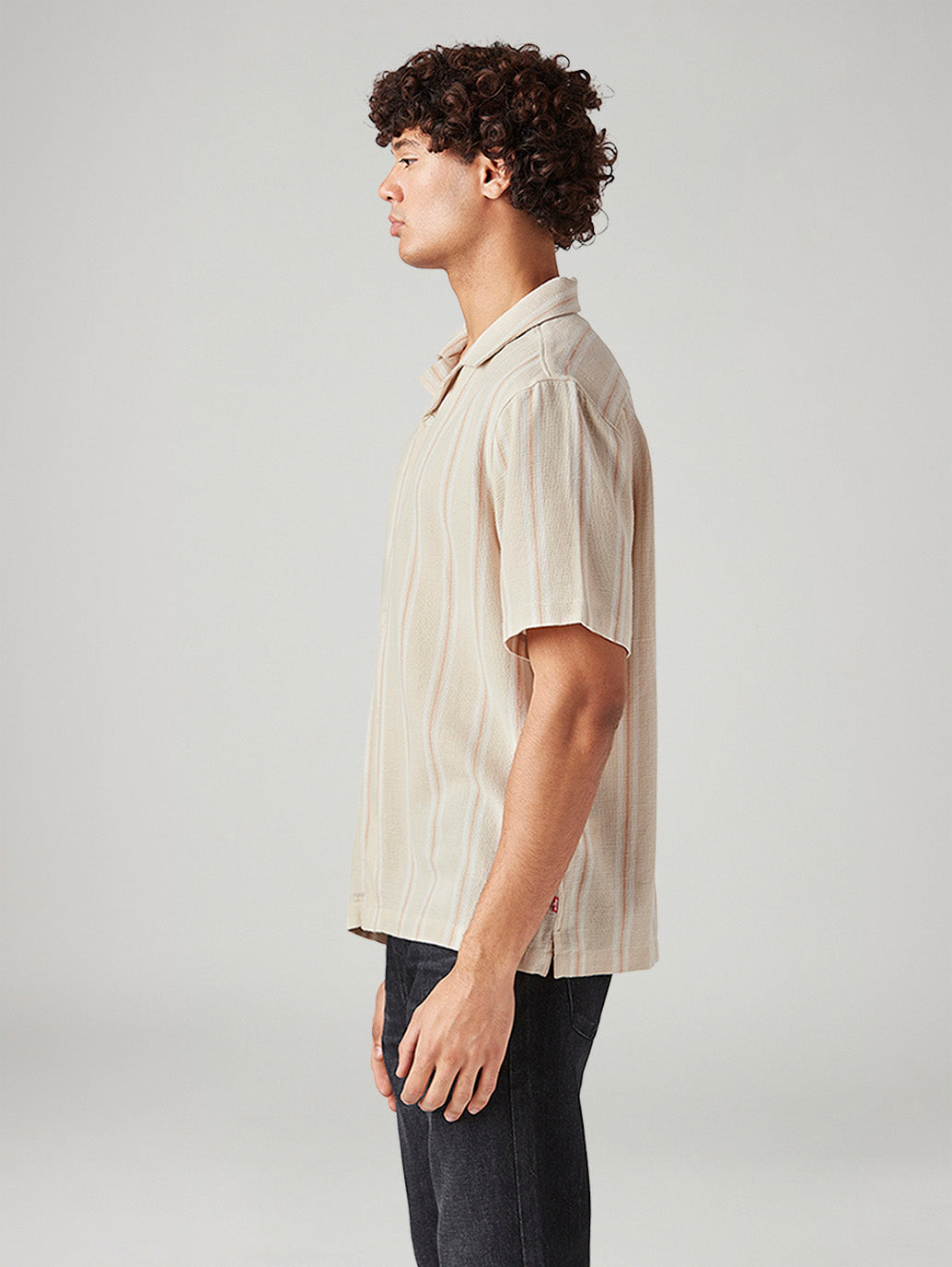 Men's Striped Relaxed Fit Textured Shirt - Side View