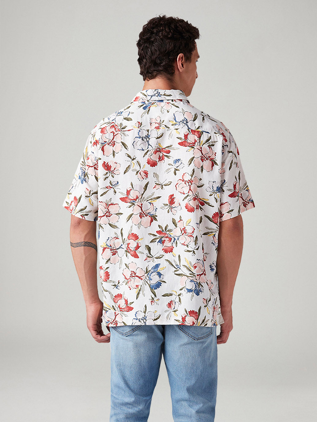 Men's Floral Relaxed Fit Linen Shirt - Back View