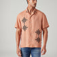 Men's Embroidered Relaxed Fit Resort Collar Linen Shirt - Front View
