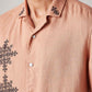 Men's Embroidered Relaxed Fit Resort Collar Linen Shirt - Detail View