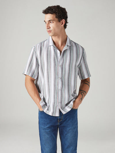 Men's Striped Relaxed Fit Linen Camp Shirt-image-14