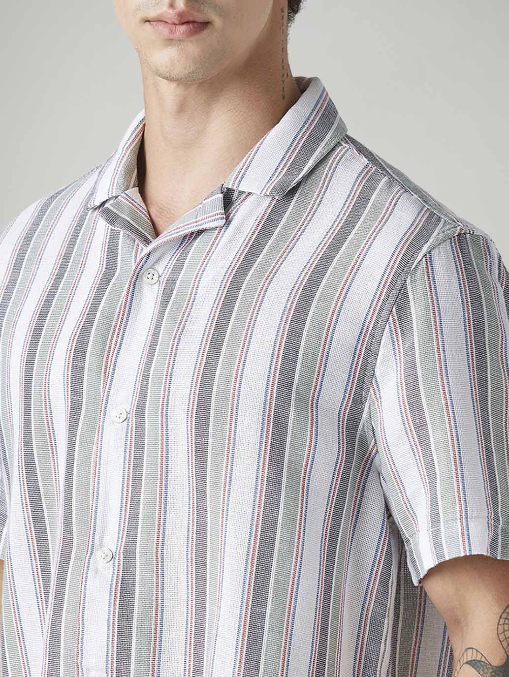 Men's Striped Relaxed Fit Linen Camp Shirt - 20 View