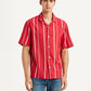 Men's Striped Red Relaxed Fit Camp Shirt - Front View