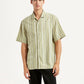 Men's Striped Light Green Relaxed Fit Camp Shirt - Front View