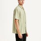 Men's Striped Light Green Relaxed Fit Camp Shirt - Side View