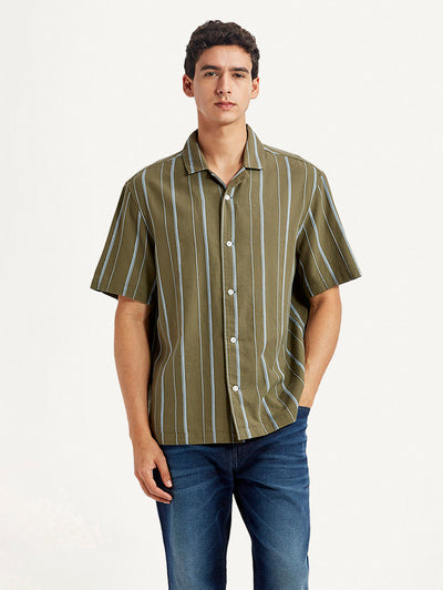 levi's Men's Striped Olive Relaxed Fit Camp Shirt-picture-25