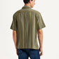 Men's Striped Olive Relaxed Fit Camp Shirt - Back View