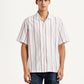 Men's Striped White Relaxed Fit Camp Shirt - Front View