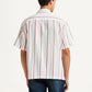Men's Striped White Relaxed Fit Camp Shirt - Back View