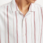 Men's Striped White Relaxed Fit Camp Shirt - Detail View