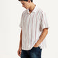 Men's Striped White Relaxed Fit Camp Shirt - Side View
