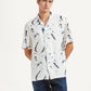 Men's Abstract Print White Relaxed Fit Camp Shirt - Styleshot View