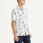 Men's Abstract Print White Relaxed Fit Camp Shirt - Side View