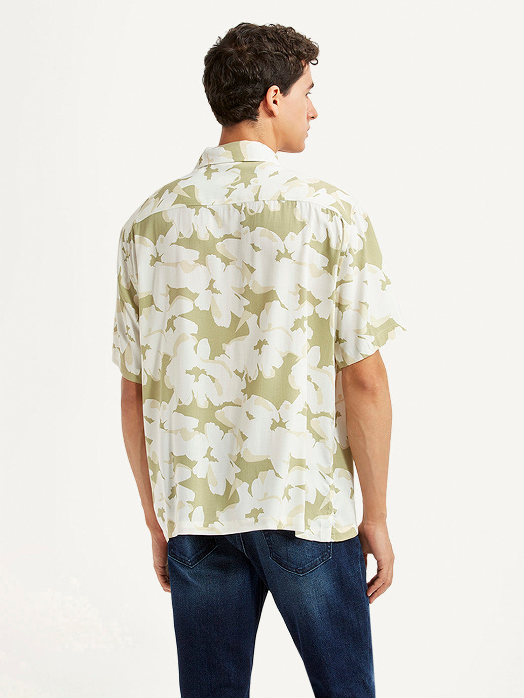Men's Floral Olive Relaxed Fit Camp Shirt - Back View
