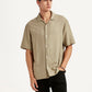 Men's Solid Beige Relaxed Fit Camp Shirt - Styleshot View