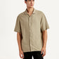 Men's Solid Beige Relaxed Fit Camp Shirt - Front View