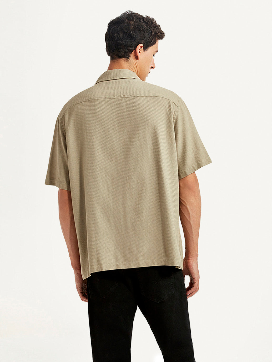 Men's Solid Beige Relaxed Fit Camp Shirt - Back View