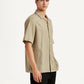 Men's Solid Beige Relaxed Fit Camp Shirt - Side View
