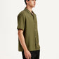 Men's Solid Olive Relaxed Fit Camp Shirt - Side View