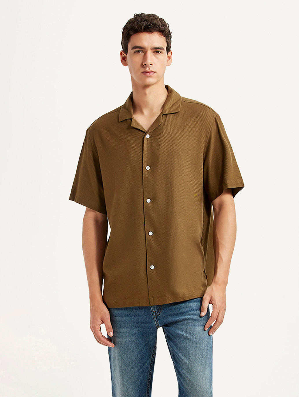 Men's Solid Relaxed Fit Camp Shirt - Front View