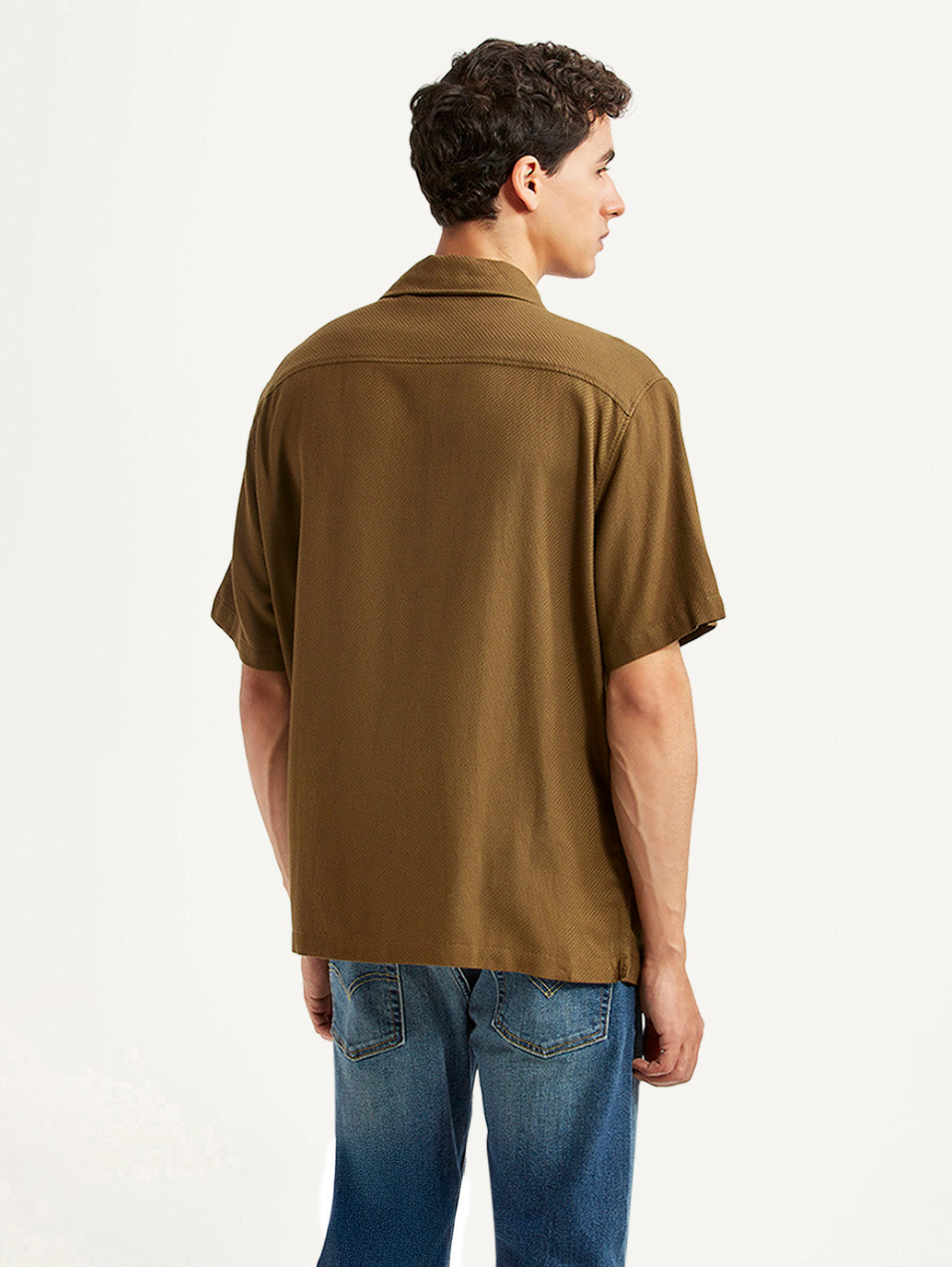 Men's Solid Relaxed Fit Camp Shirt - Back View