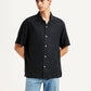 Men's Solid Black Relaxed Fit Camp Shirt - Styleshot View