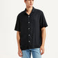 Men's Solid Black Relaxed Fit Camp Shirt - Front View