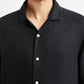 Men's Solid Black Relaxed Fit Camp Shirt - Detail View